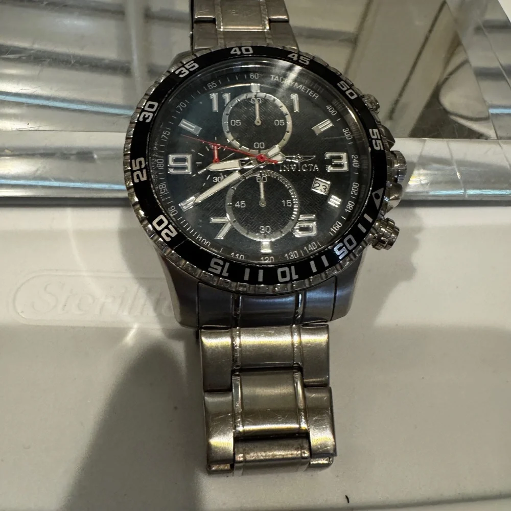 Invicta Silver‎ and Black Chronograph Watch#14875